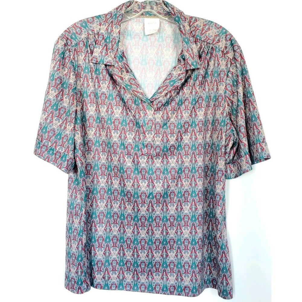 Vintage 70s Nikki Brand Polo Shirt Paisley Geometric EUC VTG Size 18